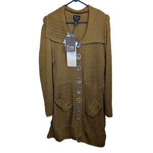 Pure Handknit Cardigan Sweater Patchwork Cotton Stretch Button Front Size M/L